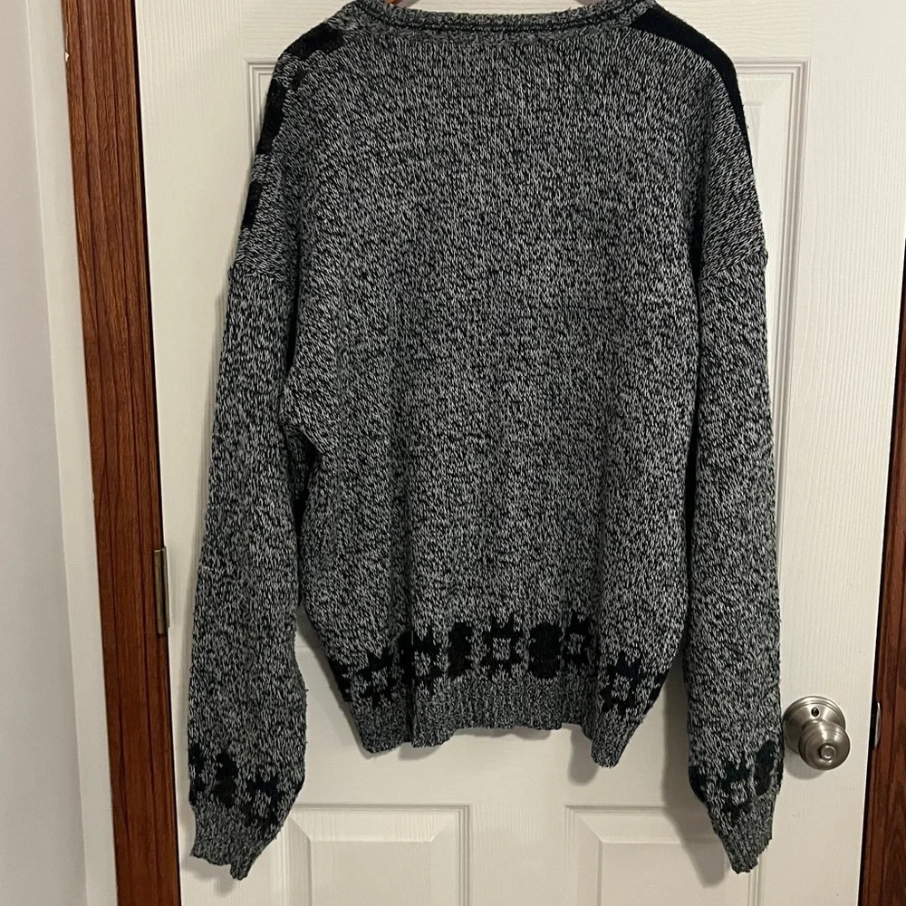 Vintage Michael Gerald Black/White Static w/ Geometric Prints Knit Cardigan XL
